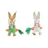 Maxbell Easter Bunny Figurine Straw Cute Garden Statue for Bookshelf Balcony Desktop Male