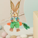 Maxbell Easter Bunny Figurine Straw Cute Garden Statue for Bookshelf Balcony Desktop Male