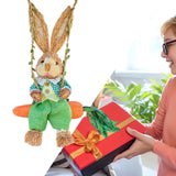 Maxbell Easter Bunny Figurine Straw Cute Garden Statue for Bookshelf Balcony Desktop Male