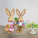 Maxbell 2 Pieces Easter Bunny Figurines Easter Decoration for Living Room Lawn Style C