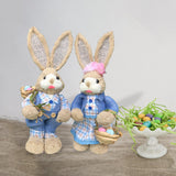 Maxbell 2 Pieces Easter Bunny Figurines Easter Decoration for Living Room Lawn Style D