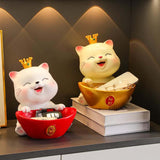 Maxbell Cat Statue Bowl Durable Art Figurine for Wedding Party Supplies Cafe Red