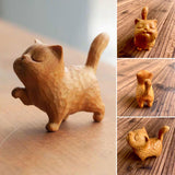 Maxbell Wood Small Cat Statue Cat Decoration Cat Ornament for Desktop Home Bookshelf Style A