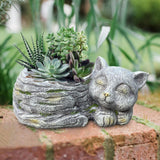 Maxbell Balcony Flower Pot Sleeping Cat Planter for Home Office Desk Decor Versatile Left
