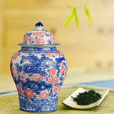 Maxbell Ginger Jar Chinese 1300ml Ceramic Porcelain Storage Jar for Office Home Gift dragon