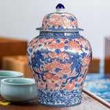 Maxbell Ginger Jar Chinese 1300ml Ceramic Porcelain Storage Jar for Office Home Gift phoenix