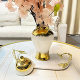 Maxbell Ceramic Flower Vase Ginger Jar with Lid Temple Jar for Bookshelf Shelf Decor 27cmx60cm