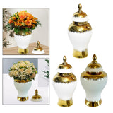 Maxbell Ceramic Flower Vase Storage Jar with Lid Handicraft for Party Desktop Modern 15x35cm