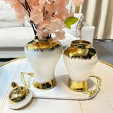 Maxbell Ceramic Flower Vase Storage Jar with Lid Handicraft for Party Desktop Modern 15x35cm