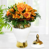 Maxbell Ceramic Flower Vase Storage Jar with Lid Handicraft for Party Desktop Modern 15x35cm