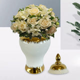 Maxbell Ceramic Flower Vase Storage Jar with Lid Handicraft for Party Desktop Modern 17.5x31.5cm