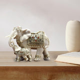 Maxbell Elephant Family Statues Standing Figurines for Household Kitchen Dining Cute White