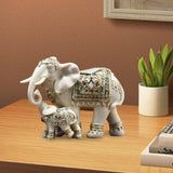 Maxbell Elephant Family Statues Standing Figurines for Household Kitchen Dining Cute White