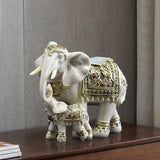 Maxbell Elephant Family Statues Standing Figurines for Household Kitchen Dining Cute White