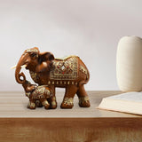 Maxbell Elephant Family Statues Standing Figurines for Household Kitchen Dining Cute Brown