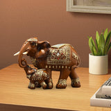 Maxbell Elephant Family Statues Standing Figurines for Household Kitchen Dining Cute Brown