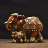 Maxbell Elephant Family Statues Standing Figurines for Household Kitchen Dining Cute Brown