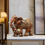 Maxbell Elephant Family Statues Standing Figurines for Household Kitchen Dining Cute Brown