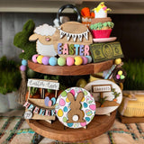 Maxbell Easter Tiered Tray Decor Set Rustic Tiered Tray Signs for Home Kitchen Table 8pcs