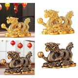 Maxbell Chinese Dragon Year Figurine Fengshui Decoration Resin Home Office Decor Golden
