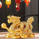Maxbell Chinese Dragon Year Figurine Fengshui Decoration Resin Home Office Decor Golden