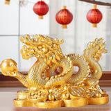 Maxbell Chinese Dragon Year Figurine Fengshui Decoration Resin Home Office Decor Golden