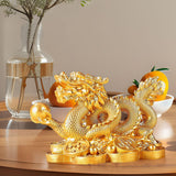 Maxbell Chinese Dragon Year Figurine Fengshui Decoration Resin Home Office Decor Golden