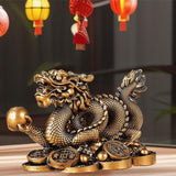 Maxbell Chinese Dragon Year Figurine Fengshui Decoration Resin Home Office Decor Bronze