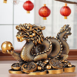 Maxbell Chinese Dragon Year Figurine Fengshui Decoration Resin Home Office Decor Bronze