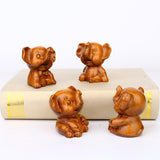 Maxbell Elephants Statues Brown Mini Animals Thai for Bookshelf Living Room Tabletop 4 pieces