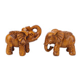 Maxbell Elephants Statues Brown Mini Animals Thai for Bookshelf Living Room Tabletop 2 pieces