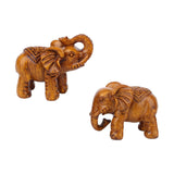 Maxbell Elephants Statues Brown Mini Animals Thai for Bookshelf Living Room Tabletop 2 pieces