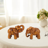 Maxbell Elephants Statues Brown Mini Animals Thai for Bookshelf Living Room Tabletop 2 pieces