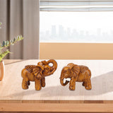 Maxbell Elephants Statues Brown Mini Animals Thai for Bookshelf Living Room Tabletop 2 pieces