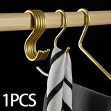 Maxbell Hanging Hook Closet Hook Organizer Aluminum Alloy Hook for Clothes Bags Cups Gold S Shaped