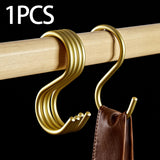 Maxbell Hanging Hook Closet Hook Organizer Aluminum Alloy Hook for Clothes Bags Cups Gold S Shaped