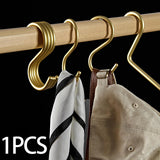 Maxbell Hanging Hook Closet Hook Organizer Aluminum Alloy Hook for Clothes Bags Cups Gold S Shaped