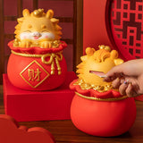 Maxbell Cartoon Chinese Dragon Statue Money Pot Tabletop Sculpture for Desktop Decor Style B