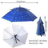 Maxbell Outdoor Umbrella Hat Head Cap Brolly Fishing Camping Hiking W Blue Silver