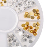 Metal 3D Nail Art Rhinestone Gold Silver Half Pearl Tip Decoration Manicure Accessories + Wheel