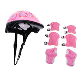 Maxbell 7 Pieces Kids Child Multi-Sport Helmet With Knee Pads Elbow Wrist Protection Set for Skateboard Cycling Skate Scooter - Pink