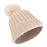 Women Winter Warm Snappy Pompom Beanie Hat Ski Snowboard Sledding Beige