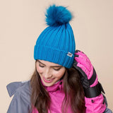 Women Winter Warm Snappy Pompom Beanie Hat Ski Snowboard Sledding Sky Blue