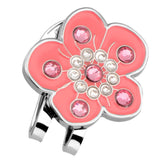 Max Plum Blossom Golf Crystal Cap Clip Ball Marker for Golf Cap Visor Pink