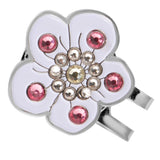 Max Plum Blossom Golf Crystal Cap Clip Ball Marker for Golf Cap Visor White