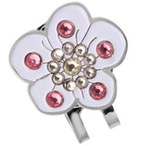 Max Plum Blossom Golf Crystal Cap Clip Ball Marker for Golf Cap Visor White