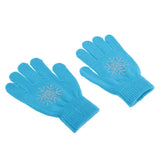 Maxbell Girls Women Kids Ice Skating Gloves Magic Stretch Glove Blue Snowflower  S
