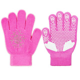 Maxbell Girls Women Kids Ice Skating Gloves Magic Stretch Glove Pink Snowflower   L