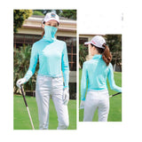 Maxbell Elastic Women Golf Cooling T shirt Rash Guard with Anti-UV Mask Blue M