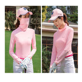 Maxbell Elastic Women Golf Cooling T shirt Rash Guard with Anti-UV Mask Pink  M